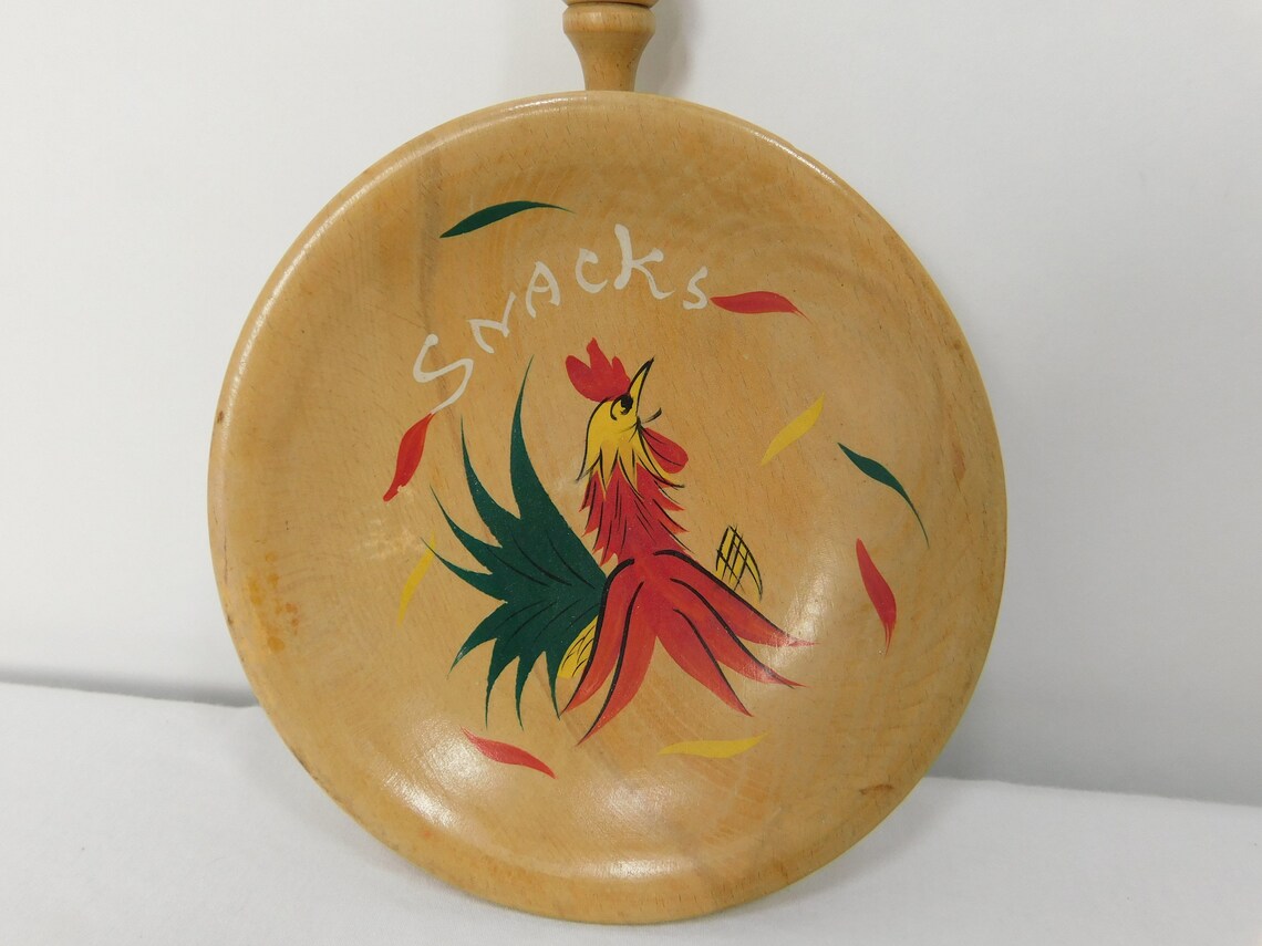 Vintage Wooden Folk Art Country Decor Rooster Bowl That Reads Etsy