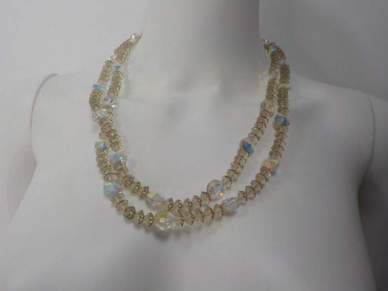 Vintage 1950/'s Faceted Crystal Double Strand Graduated Necklace NE