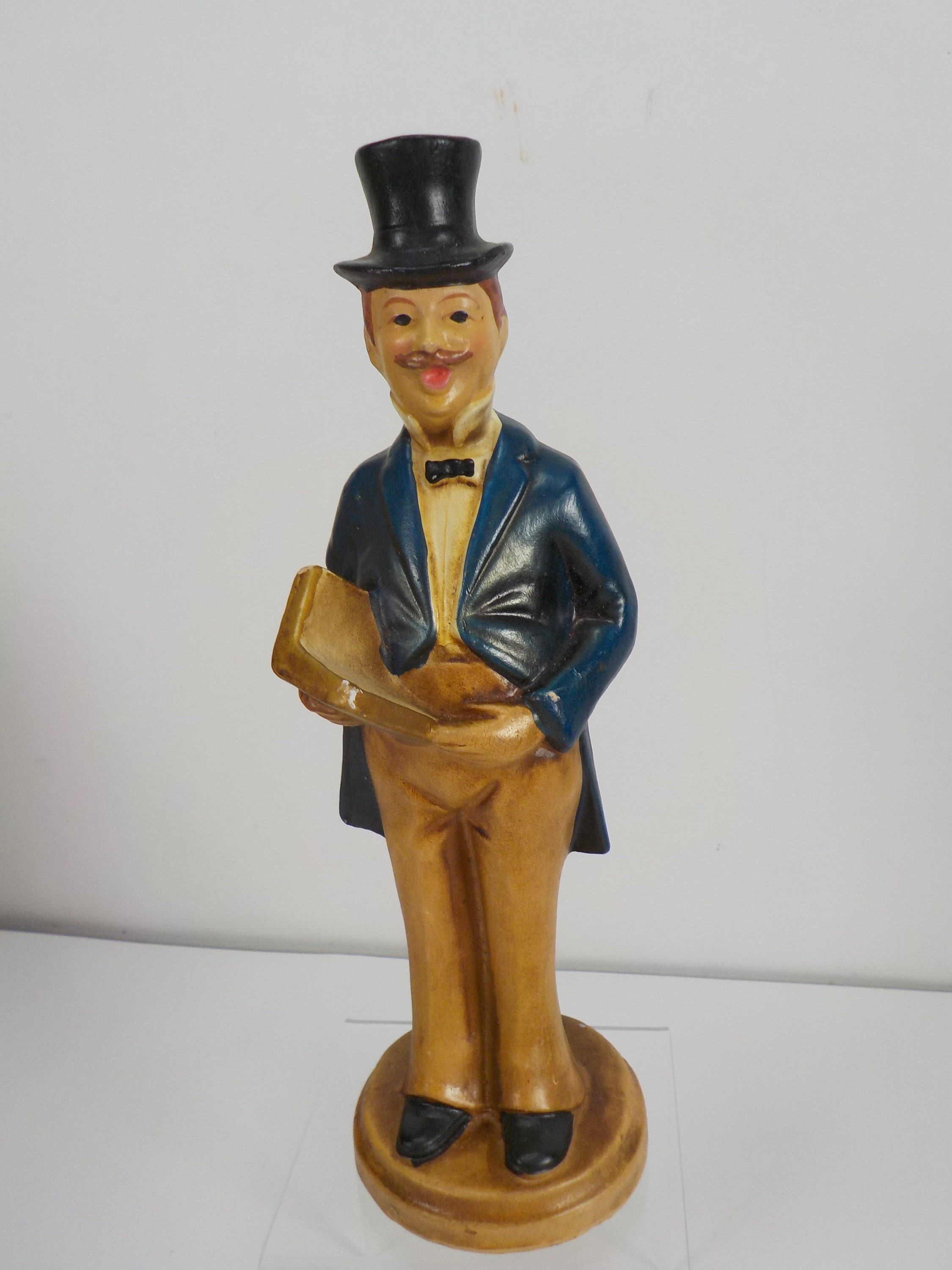 Vintage Christmas Caroler Figurine Holding Book with Real Cotton on His Hat Rare