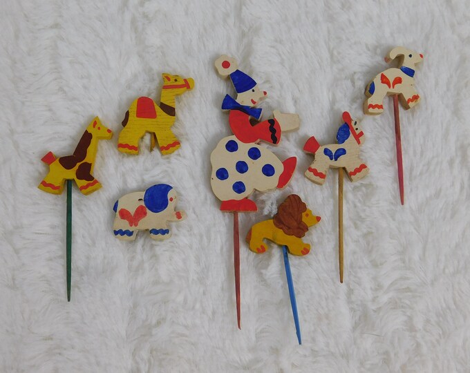 Vintage Wood Circus Animals and Clown Cake Decoration or Party Etsy