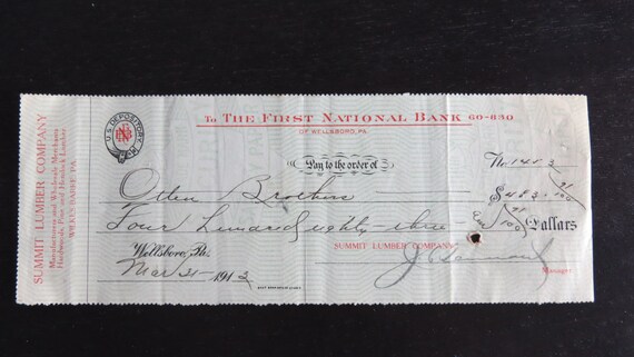 1913 First National Bank Check Wellsboro Wilkes Barre Pa Etsy