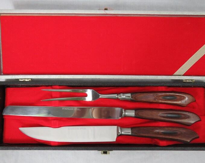 Vintage Wood Handled Meat Carving Knife Set in the Original Etsy