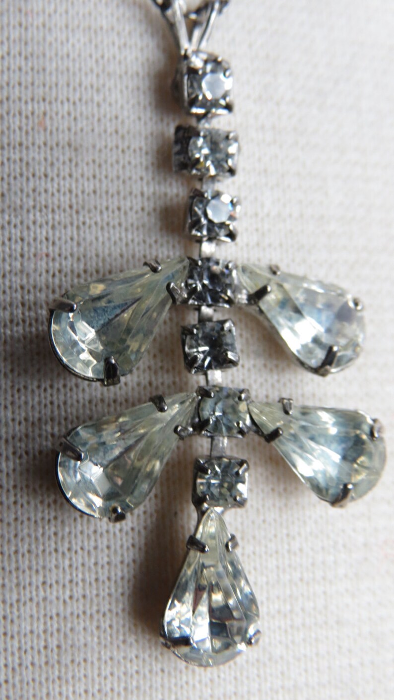 Vintage Costume Jewelry Rhinestone Double Teardrop Necklace Etsy