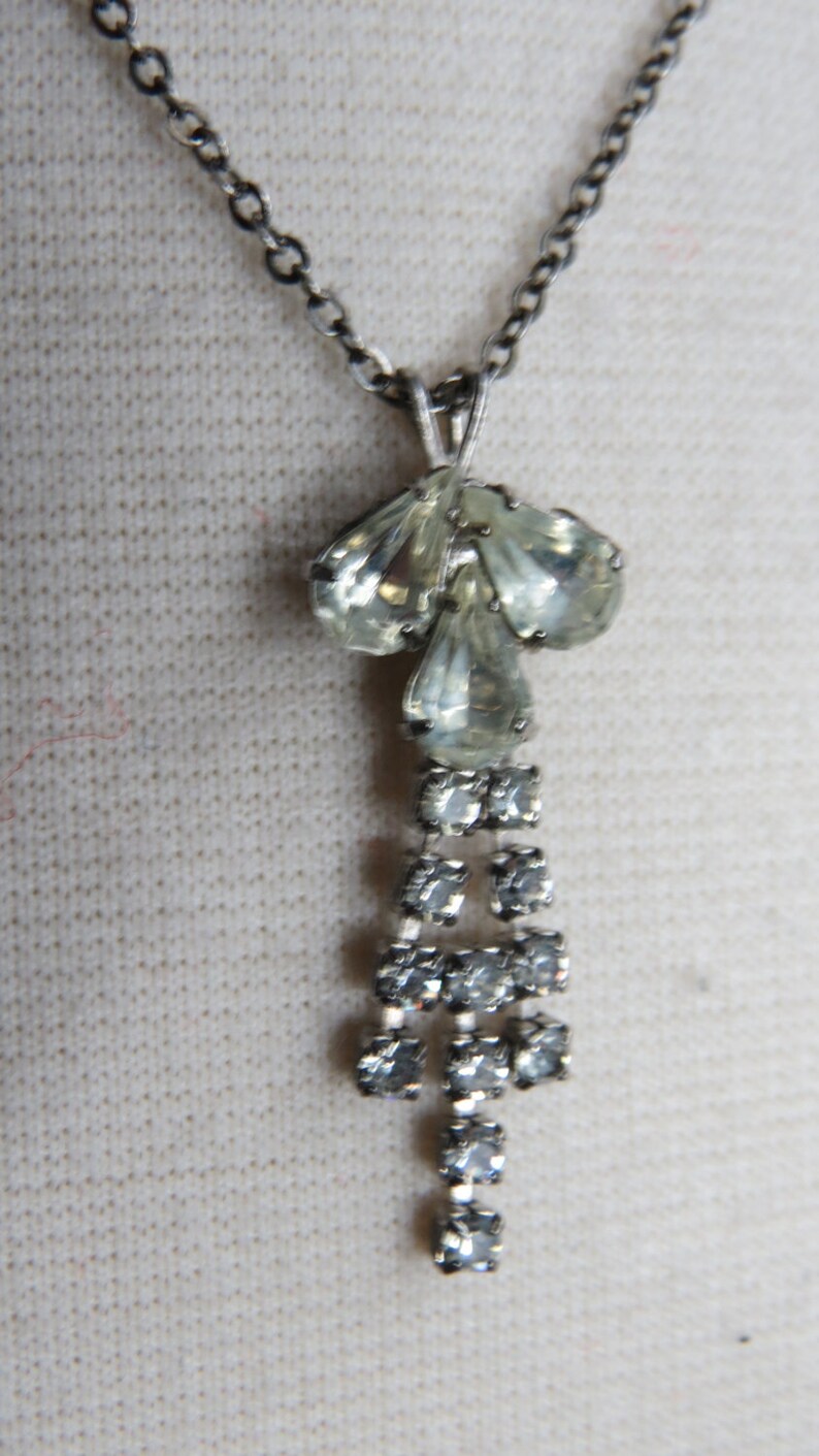 Vintage Costume Jewelry Rhinestone Teardrop Necklace Ne59 Etsy