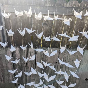 10x10 strings of 6" white origami cranes garland wedding backdrop big paper birds