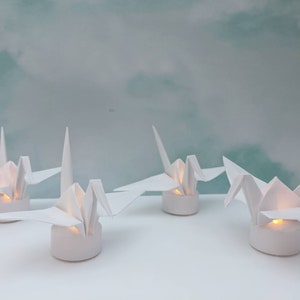 10 origami cranes with LED candles, origami paper birds, origami paper cranes, origami paper light, living room decor, housewarming gift image 6