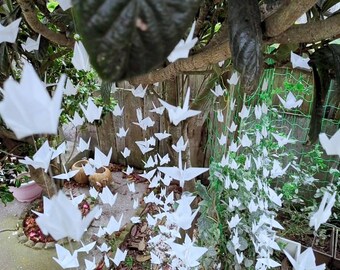 1000 White Origami Cranes Strings Wedding Backdrop Wall Hanging