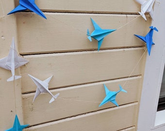 Paper planes garlands, origami planes on strings, paper airplanes, origami garland, wedding decor, birthday decoration, pilot wedding decor