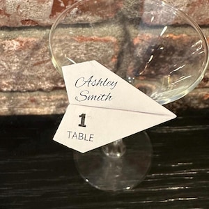 Set of 25, Custom Paper Airplane Drink Garnish: Wedding Themed Seating Card, Company Events Logo/Name Tags