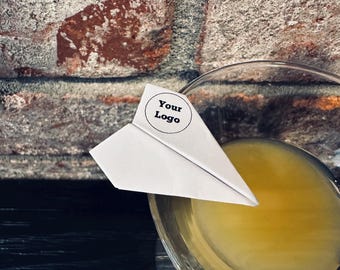 Set of 25, Personalized Paper Airplane Drink Garnish: Wedding Bar Decor