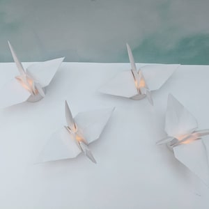 10 origami cranes with LED candles, origami paper birds, origami paper cranes, origami paper light, living room decor, housewarming gift image 5