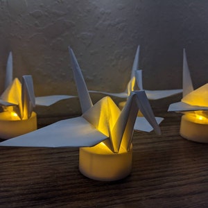 10 origami cranes with LED candles, origami paper birds, origami paper cranes, origami paper light, living room decor, housewarming gift image 3