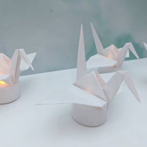 10 origami cranes with LED candles, origami paper birds, origami paper cranes, origami paper light, living room decor, housewarming gift image 7