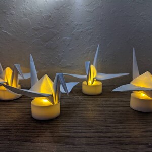 10 origami cranes with LED candles, origami paper birds, origami paper cranes, origami paper light, living room decor, housewarming gift image 4