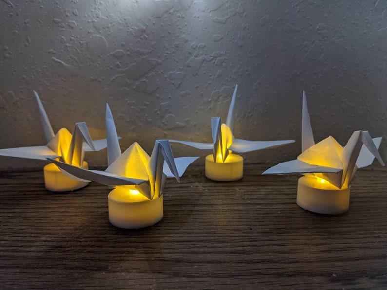 10 Origami Cranes With LED Candles Origami Paper Birds Etsy