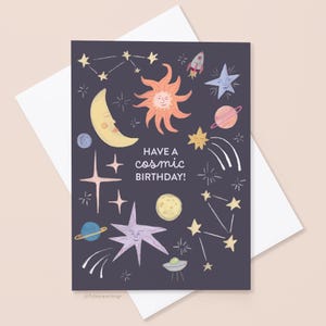 Cosmic Birthday Card: Celestial Stars and Moon