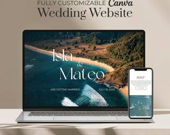 Beach Wedding Website Template: Customizable Canva Design, Luxury Coastal Invitation, Ocean Blue, Modern Minimalist, Digital Download