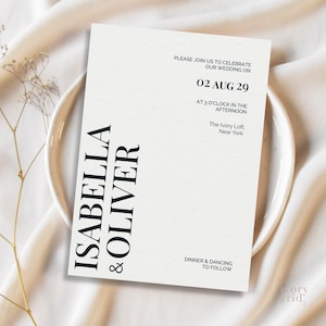 Modern Minimalist Wedding Invitation Template: Editable Canva Invite, Editorial Design, Bold Typography, Printable Card, Instant Download