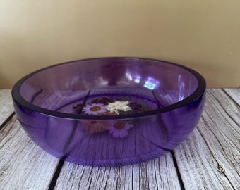 Gran cuenco decorativo morado con flores secas