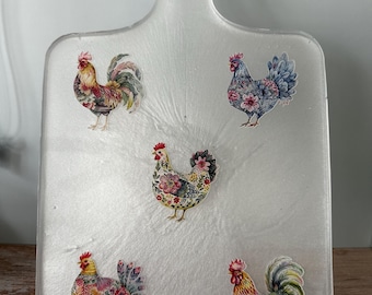Tabla de cortar decorativa de resina con decoración de gallo