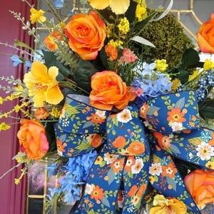 Summer Orange Blue Yellow Wreath Floral Moss MOTHERS DAY Housewarming