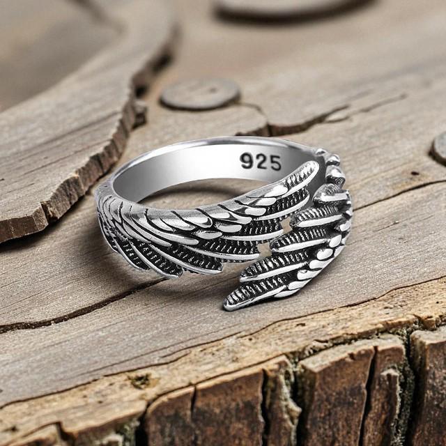 thumbnail image 2 of 925 Sterling Silver Adjustable Angel Wing Ring – Butterfly Wing Design, Sizable 2 of 3