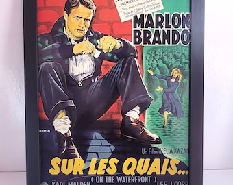 Marlon Brando „Sur Les Quais” – Plakat w ramie – Na nabrzeżach – Wydruk francuskiego filmu – 12,5” x 16,75”