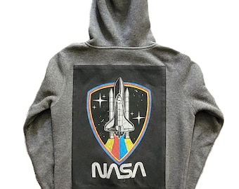 NASAスペースシャトルワッフルジップパーカー（Sサイズ、アップサイクル、カスタム、一点物）