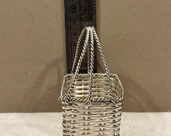 Vintage Florentine Silverplate Woven Basket | Miniature Flower Girl Basket | Silver Basket Decor | Wedding Table Decor | Cottagecore Accent
