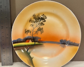 Vintage Noritake Hand Painted Plate Sunset Landscape Lake Scene Japan Decorative Wall Plate Cottagecore Art