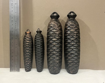 Vintage Cast Iron Cuckoo Clock Weights Pine Cone Black Forest Style | Rustic Clock Parts | Cottage Core Decor