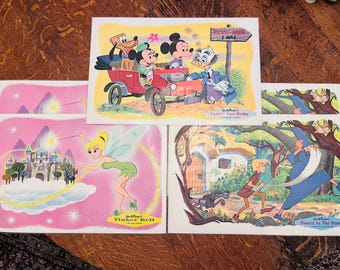 Vintage Disney Character Placemats | Mickey Mouse, Tinker Bell, Sword in the Stone | Retro 60s Kitchen Decor | Collectible Table Set