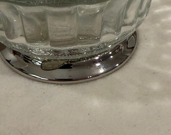 Vintage Pressed Glass Serving Bowl Silver Tone Pedestal Floral Starburst Design