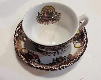 King Tom Turkey Cup & Saucer | Hand Decorated Ironstone | Thanksgiving
