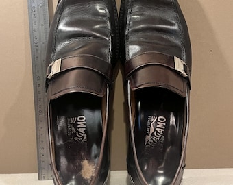 Salvatore Ferragamo Mens Loafers 10.5D Black Leather Slip On Shoes Italy Designer Luxury Dress Shoes Vintage