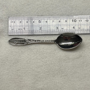 Peut inclure: Une cuillère en argent avec un manche détaillé et un bol arrondi. Le manche présente un motif gravé et le texte "NEOBEARKUSEI". La cuillère mesure environ 10 cm de long.