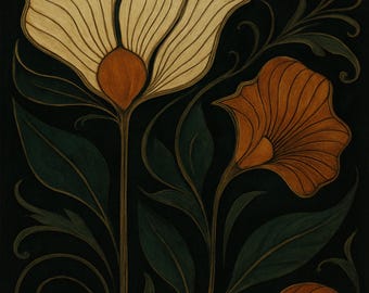 Art Nouveau Flower Wall Art | Vintage Botanical Digital Print | Boho Floral Poster Download