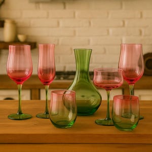 Hand-Blown Wine Goblet, Retro Red Gradient Glass, Medieval Style