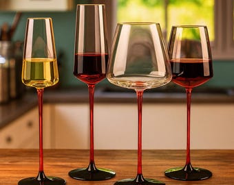 Symphony Hand Cut 24% Lead Crystal Red Wine Glasses - Set Of 6