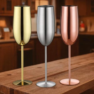 Luxus Edelstahl Champagnerflöten - Gold, Silber, Roségold | Einzeln, 2er-Set oder 3er-Set | 280ml Elegante Moderne Gläser