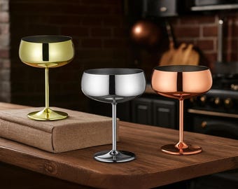 Luxury Stainless Steel Coupe Cocktail Glasses: Gold, Silver, Rose Gold