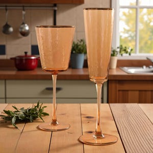 Golden-Rimmed Hammered Triangular Amber Wine Glass, Elegant Transparent Short Water and Beverage Cup