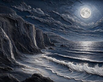 Luxury Coastal Cliff Wall Art: Tides of Midnight (Digital Download)