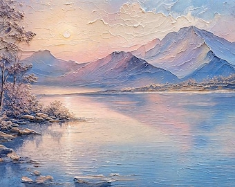 Sunrise Mountain Lake Wall Art: Lavender Horizons (Digital Download)