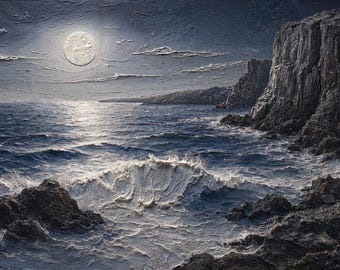 Luxury Moonlit Coastal Wall Art: Moonlit Cliffs (Digital Download)