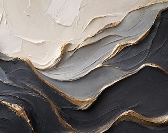 Luxury Black & Gold Abstract Artwork: Obsidian Serenity (Digital Download)