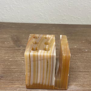 Vintage Onyx Stone Pencil, Pens or Brush Holder Marble Agate Desk Organizer MCM