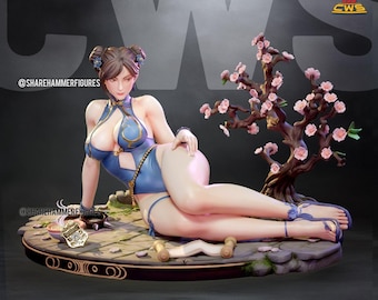 Chun-Li Relaxing Pose Statue – Hand-Painted 3D Printed Resin Figure | Female Fighter Collectible