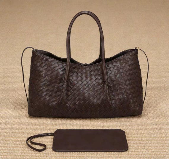 Minimalist Faux Suede Woven Tote Bag, Soft Slouchy Shoulder Bag, Large Capacity Casual Commuter Handbag