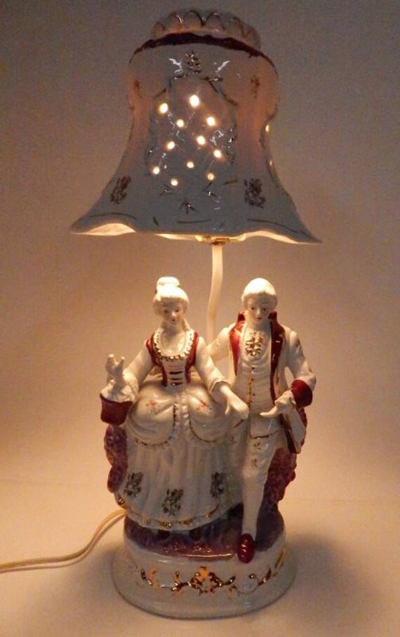 Vintage Colonial Porcelain Lamp Man Woman Figure